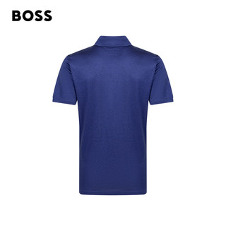 HUGO BOSS雨果博斯男新款意大利提花棉质面料常规版短袖Polo衫 428-深蓝色 L