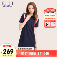 ELLE Active 经典气质拼色翻领连衣裙2023夏季新款时尚休闲通勤显瘦透气运动裙 藏青色 XL