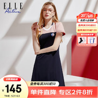 ELLE Active 时尚潮流撞色v领polo连衣裙运动休闲俏皮少女减龄学院风显瘦a字裙 粉/藏青色 M