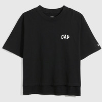 Gap女装纯棉LOGO宽松短袖T恤698851 夏季新款运动上衣 M 黑色