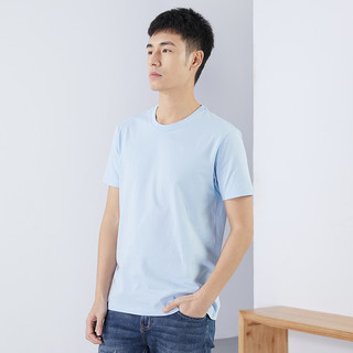 汉斯卡 2022夏季新款纯棉短袖T恤男潮牌白色宽松韩版潮流纯色打底 藏蓝 S