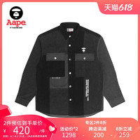 Aape 旗舰店男装秋冬字母印花猿颜刺绣拼接牛仔长袖衬衫8390XXH