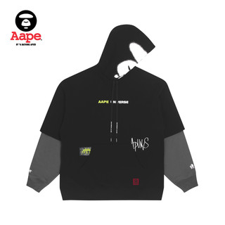 Aape 旗舰店男装秋冬撞色字母猿颜印花假两件连帽卫衣3813XXH