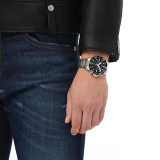 Tissot天梭官方海星系列石英运动潜水钢带手表男表 黑色表盘