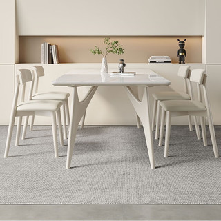陈大侠奶油风岩板餐桌简约长方形白蜡木实木餐桌椅组合家用小户型饭桌子 餐桌1.4*0.8m+4椅