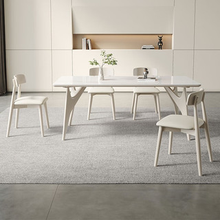 陈大侠奶油风岩板餐桌简约长方形白蜡木实木餐桌椅组合家用小户型饭桌子 餐桌1.4*0.8m+4椅