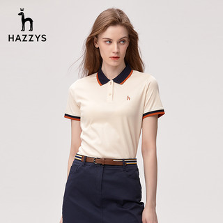Hazzys哈吉斯短袖T恤女夏季新款休闲英伦Polo衫体恤上衣 乳白色 160/84A 38