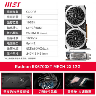 微星（MSI）RX6500xt 6650XT 7600 6950XT电竞游戏台式机电脑独立显卡 RX6700XT MECH 2X 12G