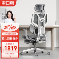 HBADA 黑白调 E3三区撑腰人体工学椅电脑椅办公椅老板椅多功能可调节电竞椅 高配版-灰白色