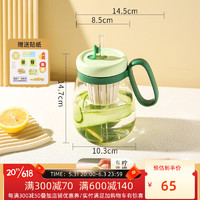 舍里 泡茶杯女生大容量办公室茶水分离杯家用泡茶杯玻璃吸管杯子 绿色850ml 水壶一个