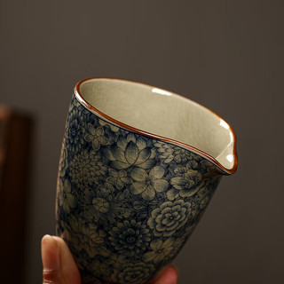 瓷牌茗茶具（cipaiming teaset）青花公道杯家用会客分茶器蝉翼开片茶具配件单个 陶泥青花-手抓公道杯