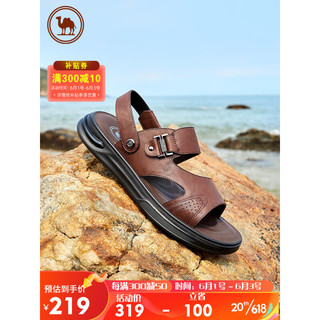 骆驼牌 男士百搭休闲凉鞋商务皮凉鞋透气户外沙滩鞋 P13M263010 棕色 41