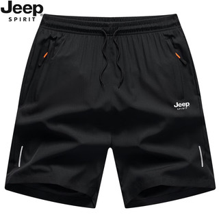 Jeep 吉普 短裤男夏季透气薄款户外跑步健身冰丝运动108黑色 XL（120斤-140斤）