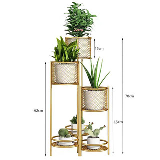 满屋星花架多层折叠落地置物架子室内家用装饰架铁艺客厅庭院简约多肉架 金色