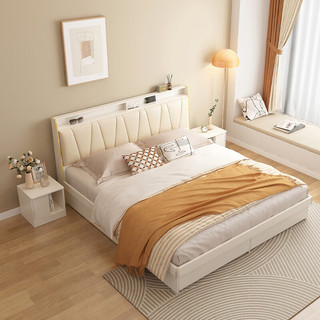 木月床智能储物床北欧简约奶油风1.8米床主卧双人床高箱床+床垫