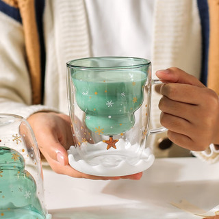 KAWASIMAYA 川岛屋 圣诞玻璃杯女礼物双层杯子家用可爱创意喝水杯牛奶杯 圣诞树许愿杯