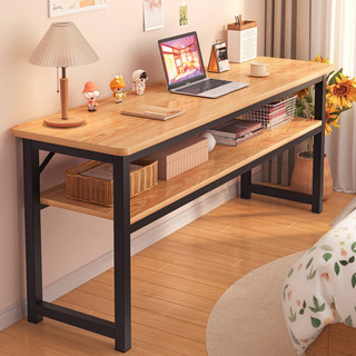 众淘长条桌窄桌家用长桌子工作台简易书桌简易电脑桌写字桌长方形桌子 升级腿-双层黄梨木色100CM