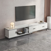 普派（Pupai）电视柜可伸缩客厅茶几电视柜组合套装落地电视机柜仿大理石板家具 暖白色1.3-1.8米