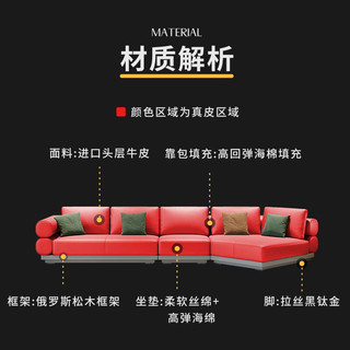 优奕酷意式极简真皮沙发现代简约小户型设计师客厅异形转角沙发 贵妃组合