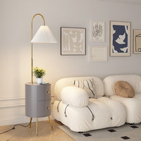 拾光记忆羽毛落地灯北欧网红轻奢客厅卧室床头灯柜一体无线充电立式灯具 百褶罩灰色柜12W遥控调光