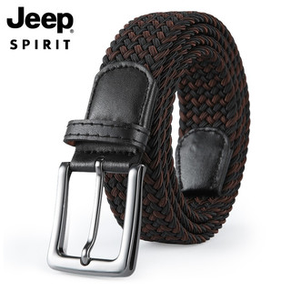 JEEP SPIRIT 吉普（JEEP）男士帆布皮带时尚休闲百搭中青年编织针扣裤腰带 BT0400黑咖 均码