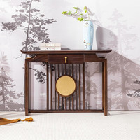 芬梵新中式乌金木玄关桌隔断靠墙条案入户玄关柜实木轻奢玄关台定制 圆形铜片（1200*400*900） 乌金木