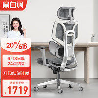 HBADA 黑白调 E3三区撑腰人体工学椅电脑椅办公椅老板椅多功能可调节电竞椅 中配版-灰白色