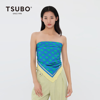 TSUBO男女同款 轻质柔软复古Logo方形深蓝印花丝巾 深蓝色 FREE