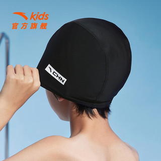 安踏儿童泳帽男童女童专业游泳帽子2023年夏季新款多色舒适满印泳帽 黑色-1 S