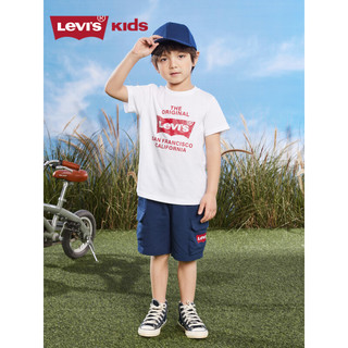 Levi's 李维斯 童装2023夏季新款儿童休闲套装男童短袖T恤工装裤2件套 明亮白 150/72(M)