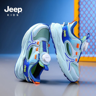 Jeep吉普童鞋男女童夏季鞋子2023新款夏款旋钮扣镂空网面鞋儿童运动鞋 云蓝橘 29码 鞋内长约18.6cm