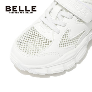 百丽（Belle）童鞋女童小白鞋春季新款透气百搭休闲鞋男童运动鞋儿童网面鞋 白色-夏款DE3531 30码 适合脚长约18.3-18.9cm