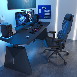 智芯电动升降桌椅套装简约现代办公桌台式电脑桌椅子家用电竞桌座为 X3黑皮 桌面尺寸140×70×66cm