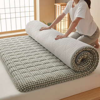 简米A类全棉纯棉棉花床垫1.8x2米x1.5床垫子软垫薄款加厚垫被铺底褥子 绿小格 150*200cm
