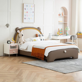 掌上明珠家居（M&Z）儿童床 青少年卧室生态皮艺软靠背床卡通童趣实木架床 床+床头柜×2 1.5米款