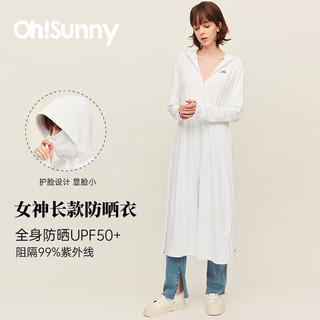 OhSunny 女神防晒衣长款透气防晒服户外防紫外线运动风衣外套薄2022春夏 SLC3M190 典雅白 M