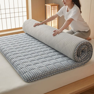 简米A类全棉纯棉棉花床垫1.8x2米x1.5床垫子软垫薄款加厚垫被铺底褥子 蓝小格 90*190cm