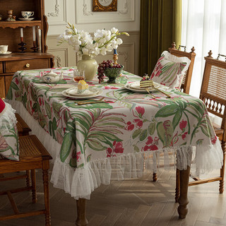 莱朗美式餐桌桌布轻奢感长方形蕾丝花边台布茶几方形盖布 安加丽长方桌布 60*60cm(尺寸含花边尺寸)