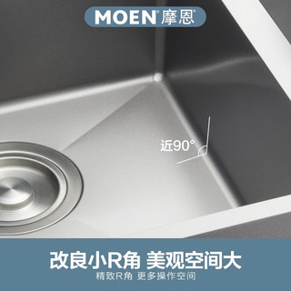 摩恩（MOEN）纳米抗油枪灰手工双槽304不锈钢厨房台下加厚洗菜盆水槽SK75923EB 纳米双槽+精铜龙头