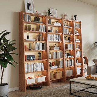 隆上隆实木书架落地书柜客厅收纳梯形置物架 60CM樱桃木色