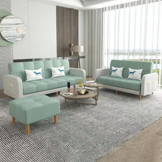 京居 沙发床 北欧简约客厅布艺沙发多功能小户型可折叠整装沙发S96 浅绿+米白色2.0m 乳胶款