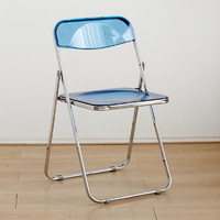 迈亚家具透明折叠椅亚克力餐椅网红奶茶店化妆凳子休闲椅服装店拍照椅子 蓝色