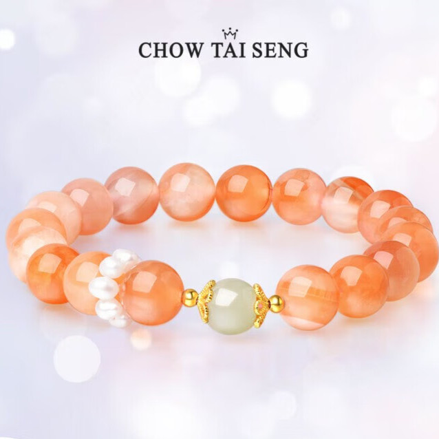 CHOW TAI SENG 周大生 S1HC0264 心想事橙925银镀金珍珠玉石手串