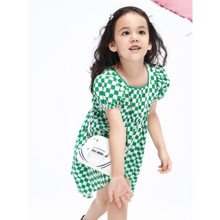 little MO&Co.little moco童装23夏装新款女童棋盘格泡泡短袖连衣裙KBC2DRS041 绿白格 110/56