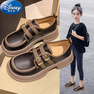 迪士尼（Disney）女童鞋子新款儿童公主小皮鞋软底乐福鞋小香风单鞋英伦风休闲鞋 黑色 34内长约21.1cm