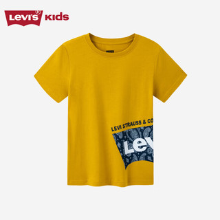 Levi's 李维斯童装男女童纯棉短袖T恤2023夏新款腰果花蝙蝠标logo上衣 天然金 150/72(M)