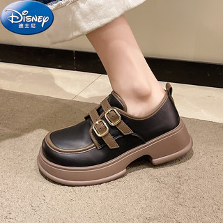 迪士尼（Disney）女童鞋子新款儿童公主小皮鞋软底乐福鞋小香风单鞋英伦风休闲鞋 黑色 34内长约21.1cm