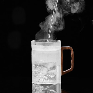 美斯尼玻璃茶具茶水分离杯办公家用月牙泡茶杯一体茶隔杯子水杯加厚茶杯 木盖 烟灰兰香杯 480ml
