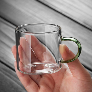 美斯尼小茶杯玻璃品茗杯家用带把手主人杯耐热功夫茶具玻璃小品杯 直觉品杯绿把 100ML