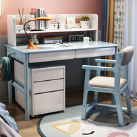 聚林鸟实木书桌书架一体简约现代学生学习桌卧室家用初中生写字桌办公桌 单桌+升降椅 80*60*110cm